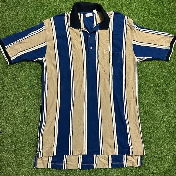 Vintage King Size Vertical Stripe Polo Shirt - Picture 1 of 5